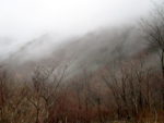 雨と霧の三国峠を下っていく